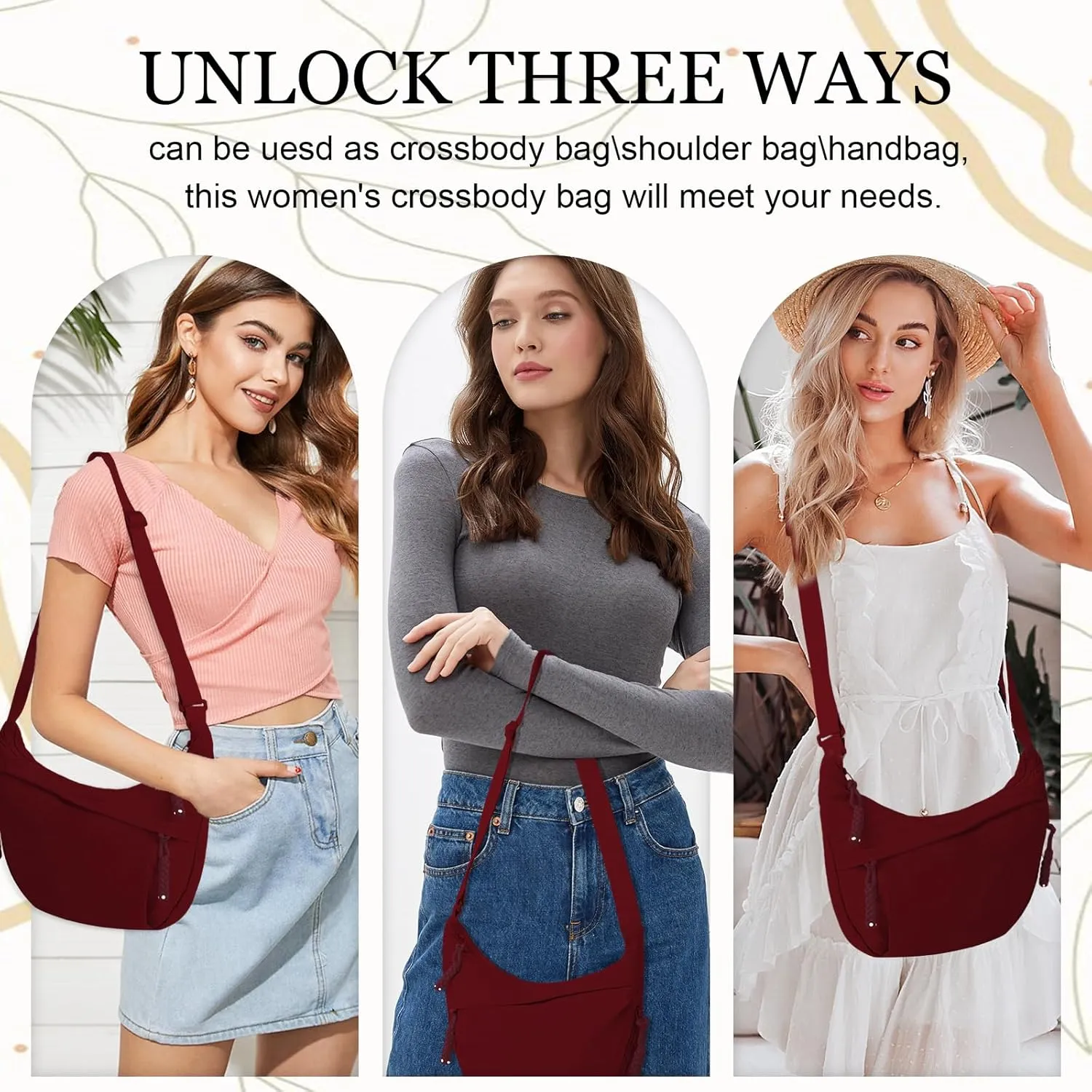 Hobo Bag for Women Men Crescent Crossbody Bag Small Shoulder Nylon Dumpling Bag with Adjustable Strap