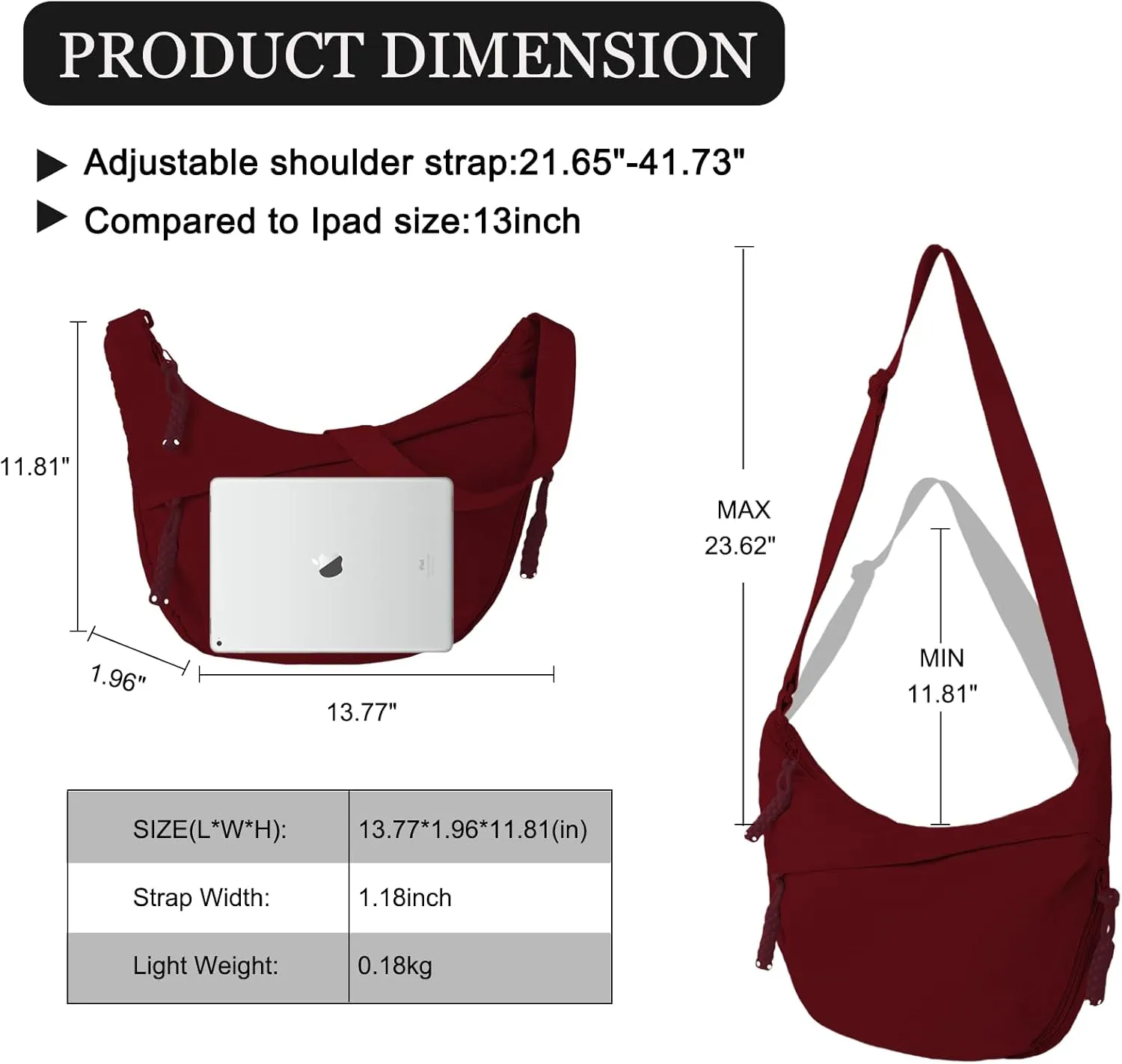 Hobo Bag for Women Men Crescent Crossbody Bag Small Shoulder Nylon Dumpling Bag with Adjustable Strap