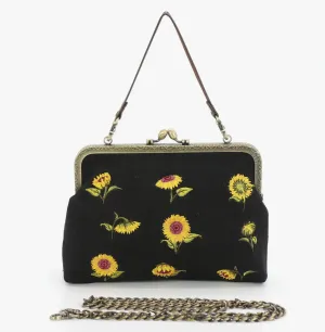 Kiss Lock Embroidered Sunflower Bag