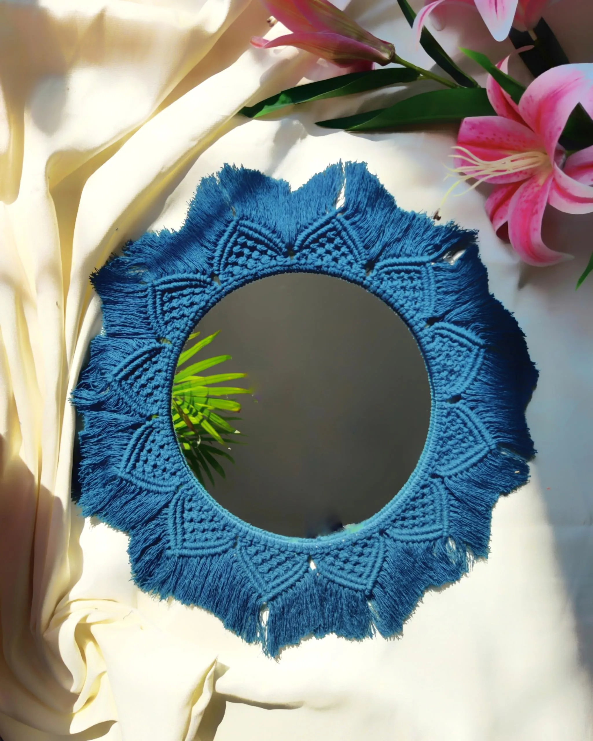 Knotting Knots Handcrafted Macramé Mandala Mirror - Boho Décor Accent Piece (with Mirror)