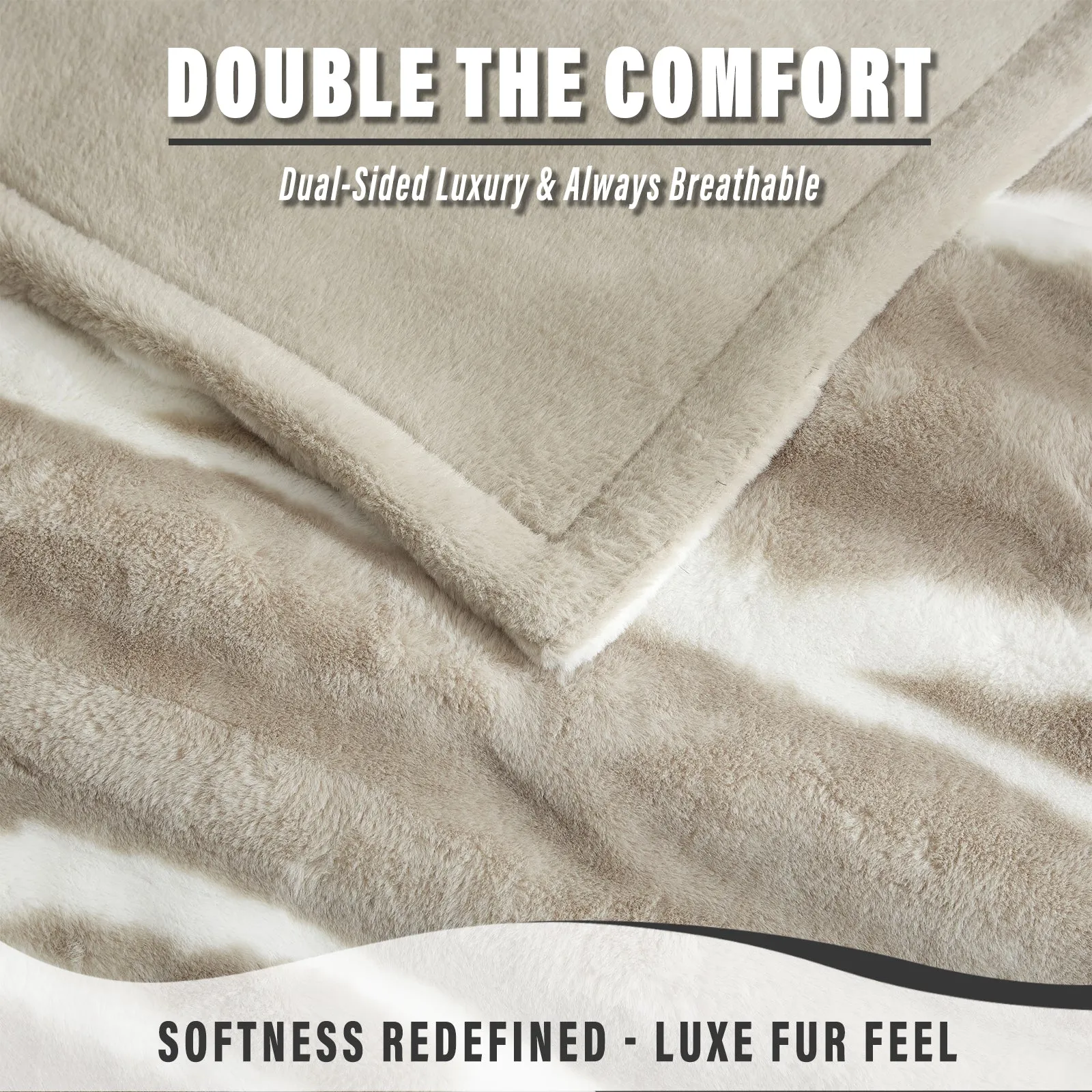 Luxury Reversible Faux Fur Throw Blanket - Plush Sofa & Bed | Super Soft Warmth | Indoor & Outdoor