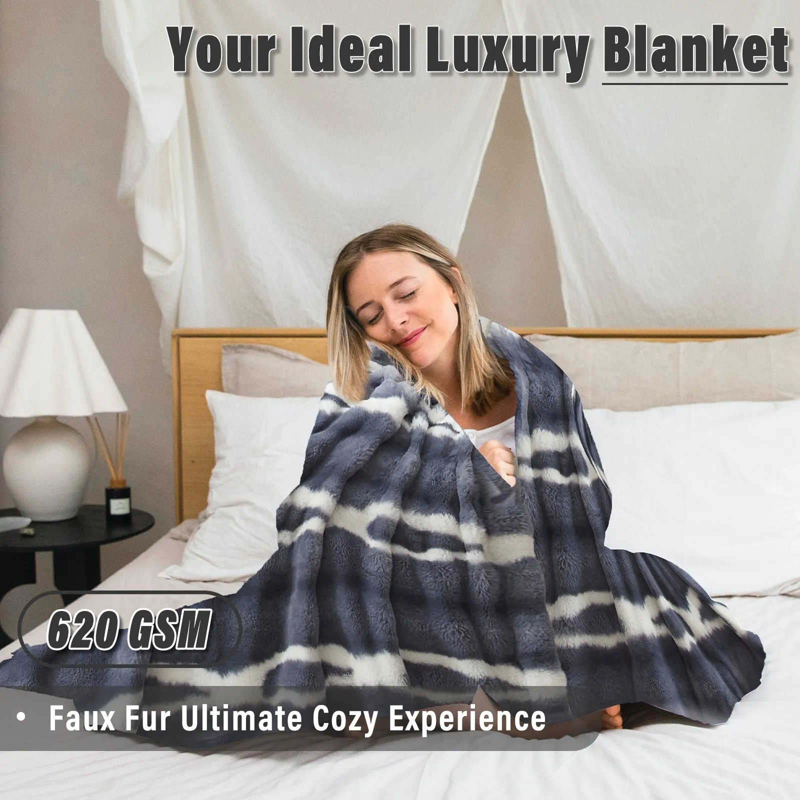 Luxury Reversible Faux Fur Throw Blanket - Plush Sofa & Bed | Super Soft Warmth | Indoor & Outdoor