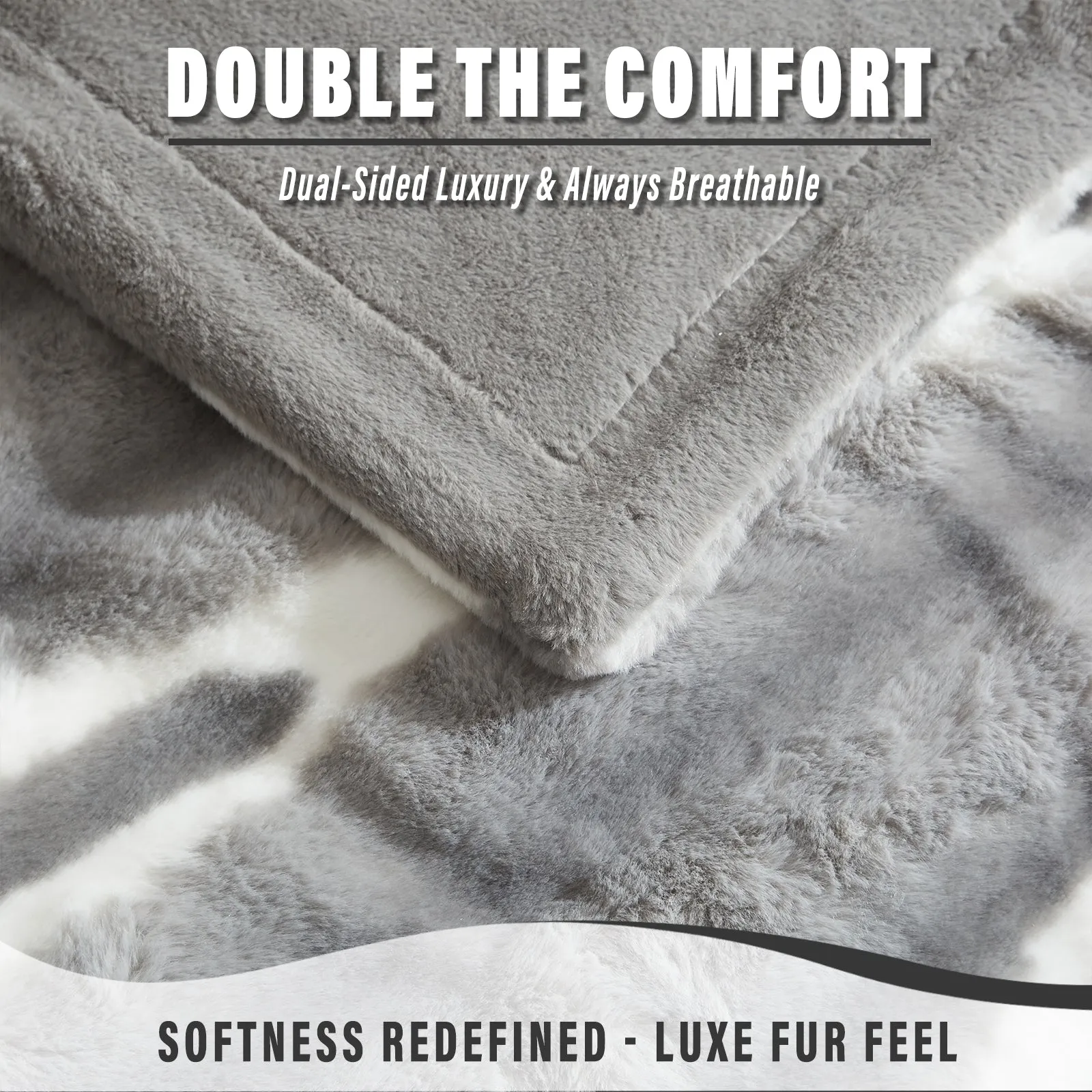 Luxury Reversible Faux Fur Throw Blanket - Plush Sofa & Bed | Super Soft Warmth | Indoor & Outdoor