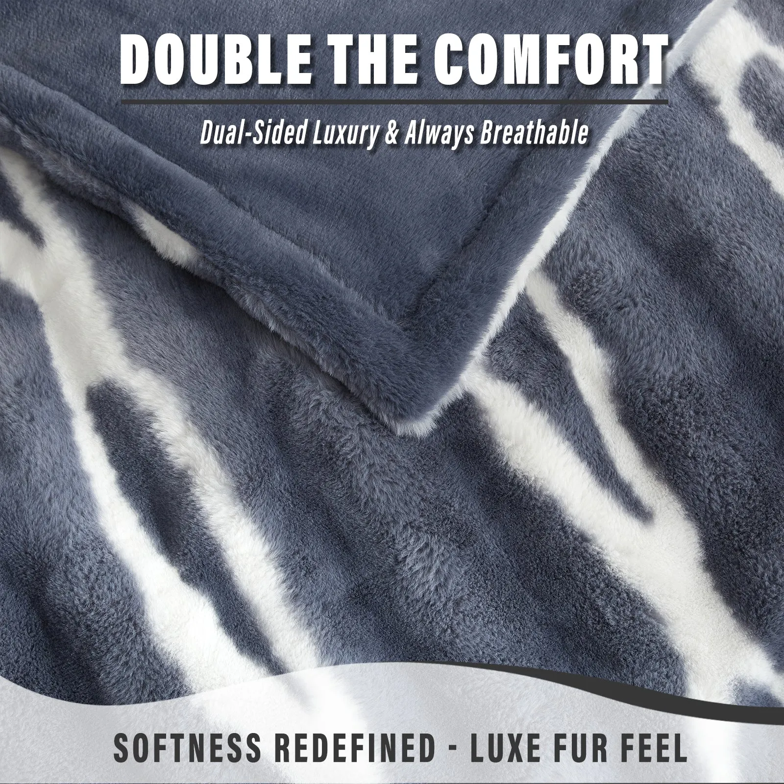 Luxury Reversible Faux Fur Throw Blanket - Plush Sofa & Bed | Super Soft Warmth | Indoor & Outdoor