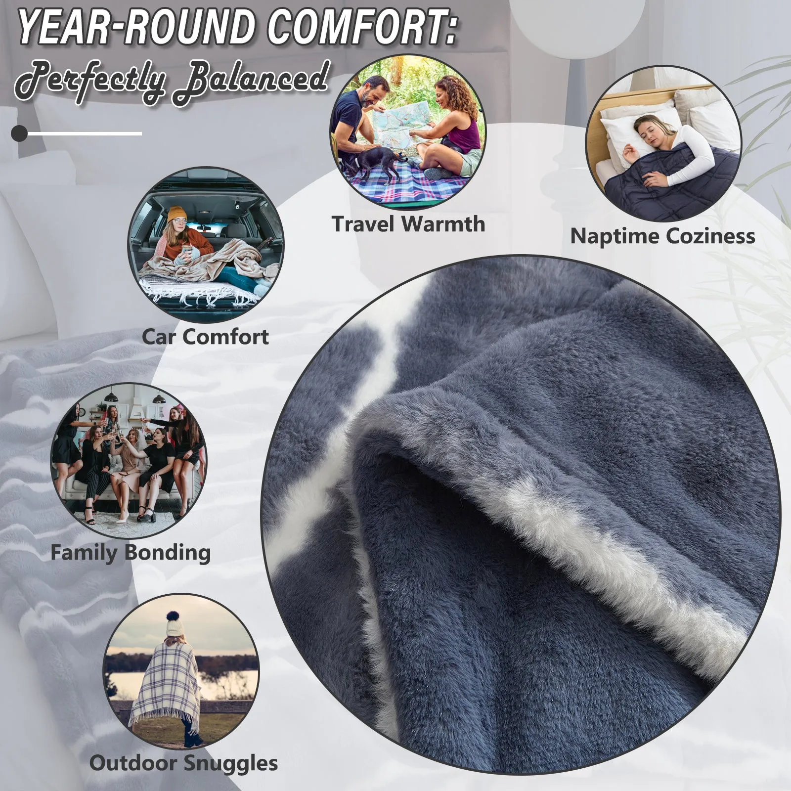 Luxury Reversible Faux Fur Throw Blanket - Plush Sofa & Bed | Super Soft Warmth | Indoor & Outdoor
