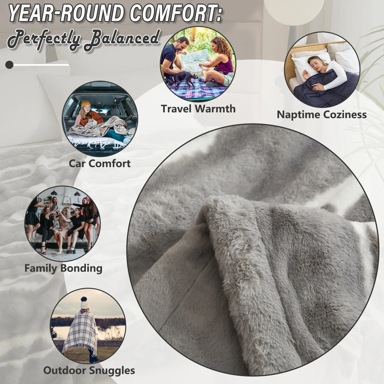Luxury Reversible Faux Fur Throw Blanket - Plush Sofa & Bed | Super Soft Warmth | Indoor & Outdoor
