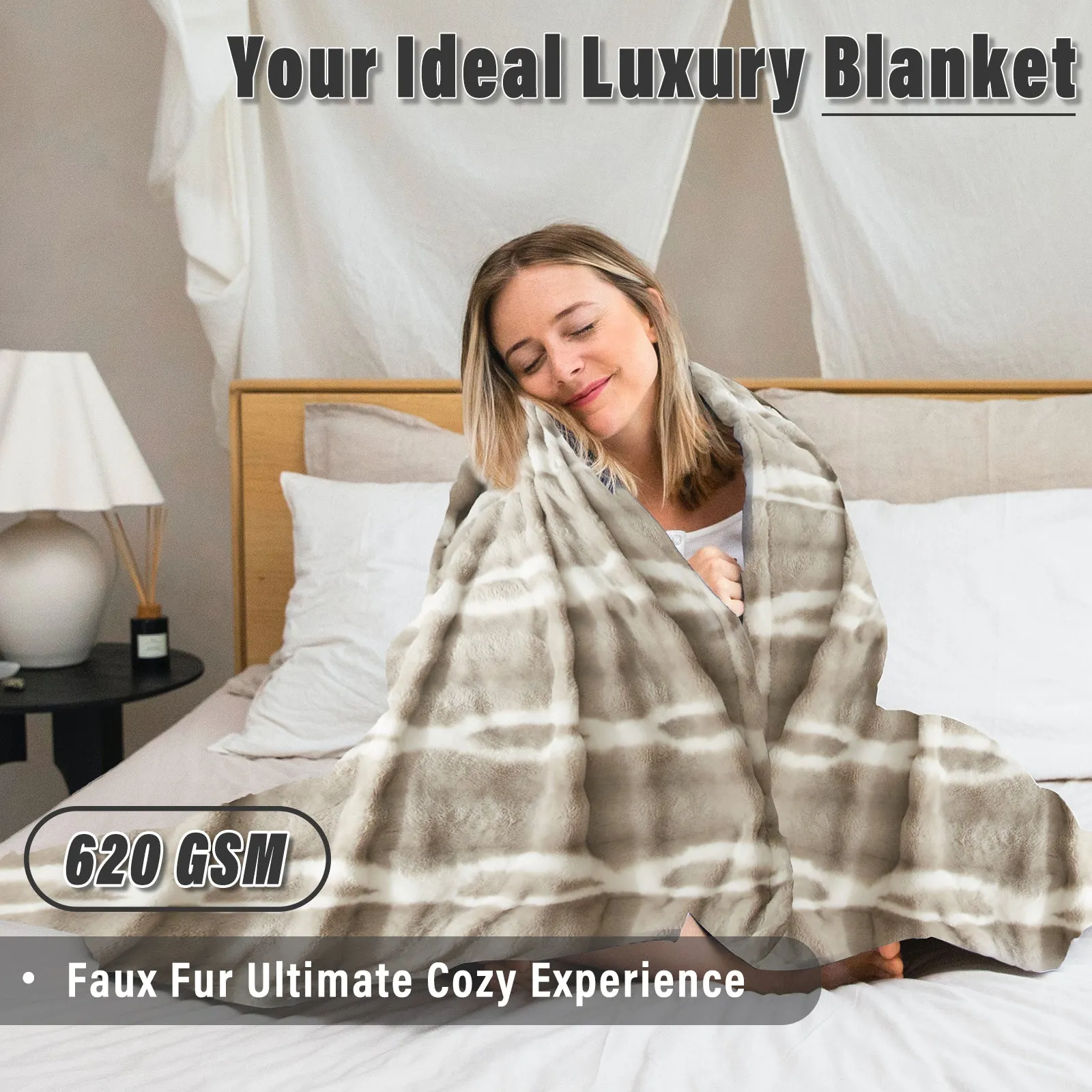 Luxury Reversible Faux Fur Throw Blanket - Plush Sofa & Bed | Super Soft Warmth | Indoor & Outdoor