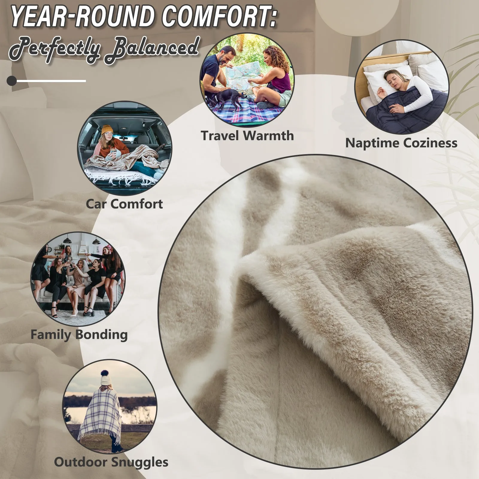Luxury Reversible Faux Fur Throw Blanket - Plush Sofa & Bed | Super Soft Warmth | Indoor & Outdoor