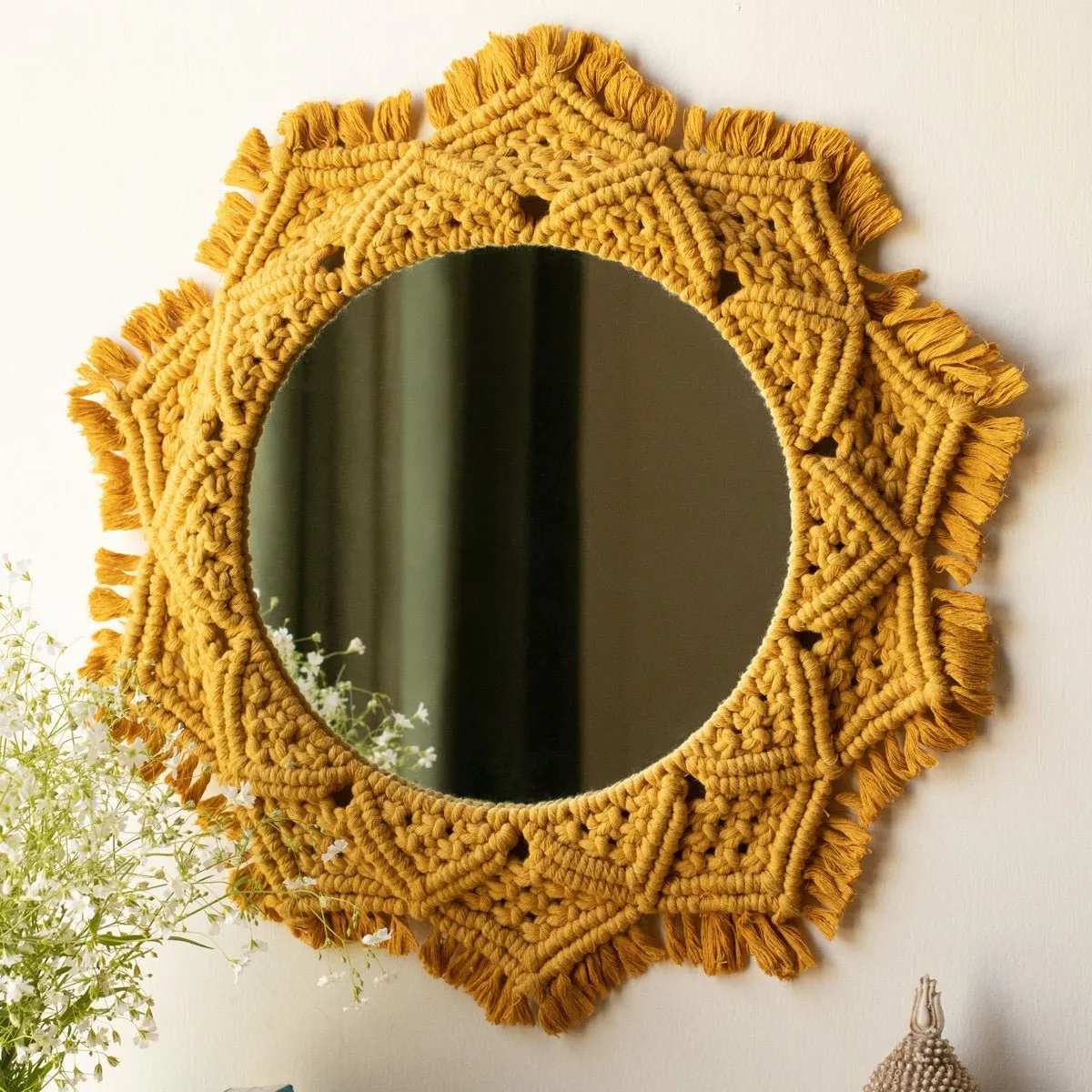 Macrame Mirror - Mustard Yellow Color