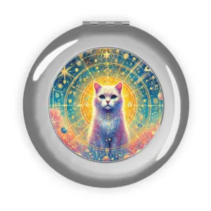 Magic Cosmic White Cat - Compact Travel Mirror