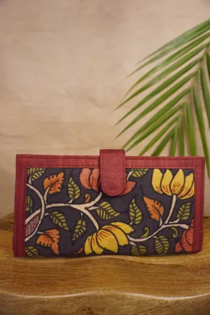 Maroon Magnetic Button Purse with Hand Painted Floral
