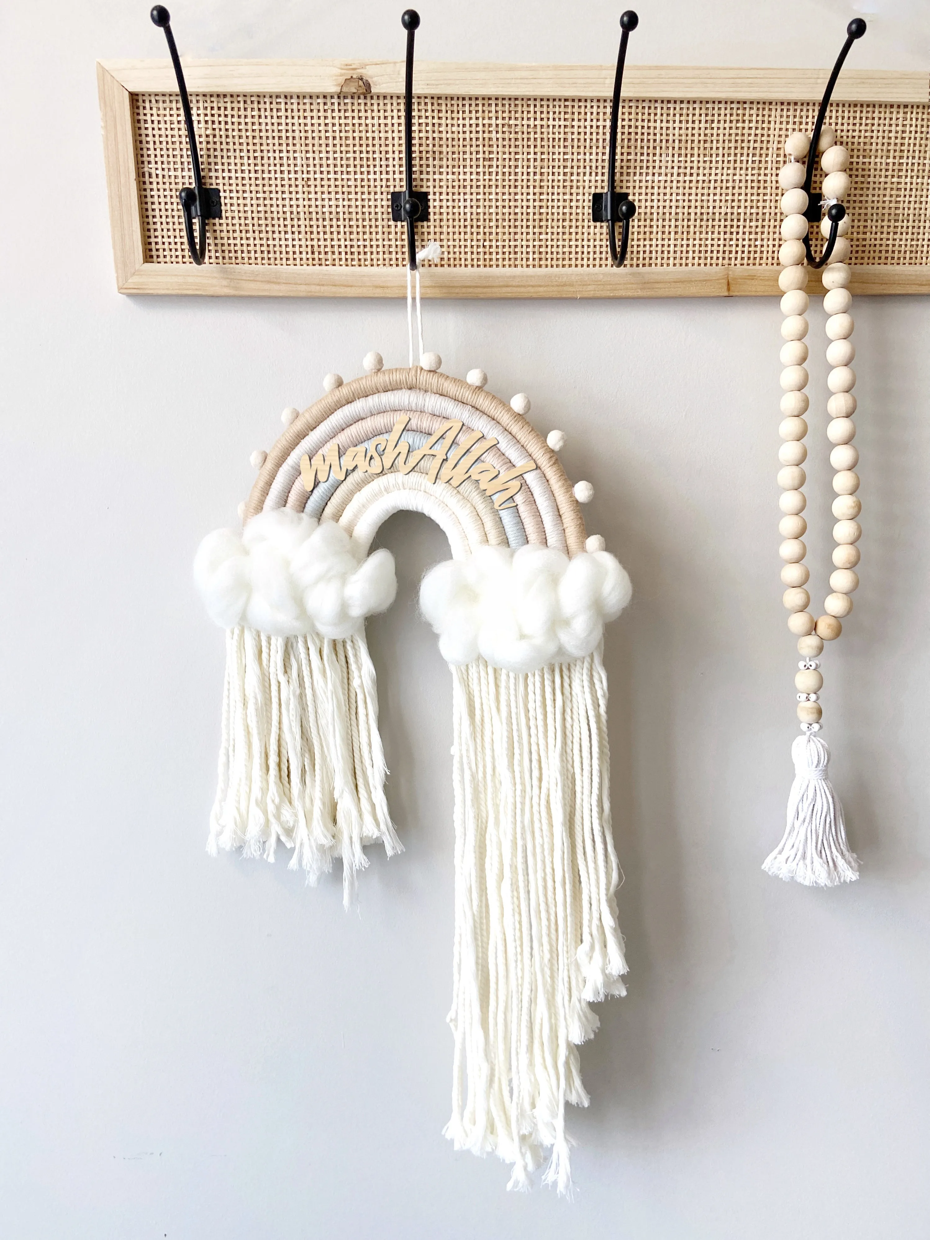 MashAllah Macramé Rainbow in neutral beige tones, aqeeqah gift, nursery wall hanging, nursery baby Nordic decor