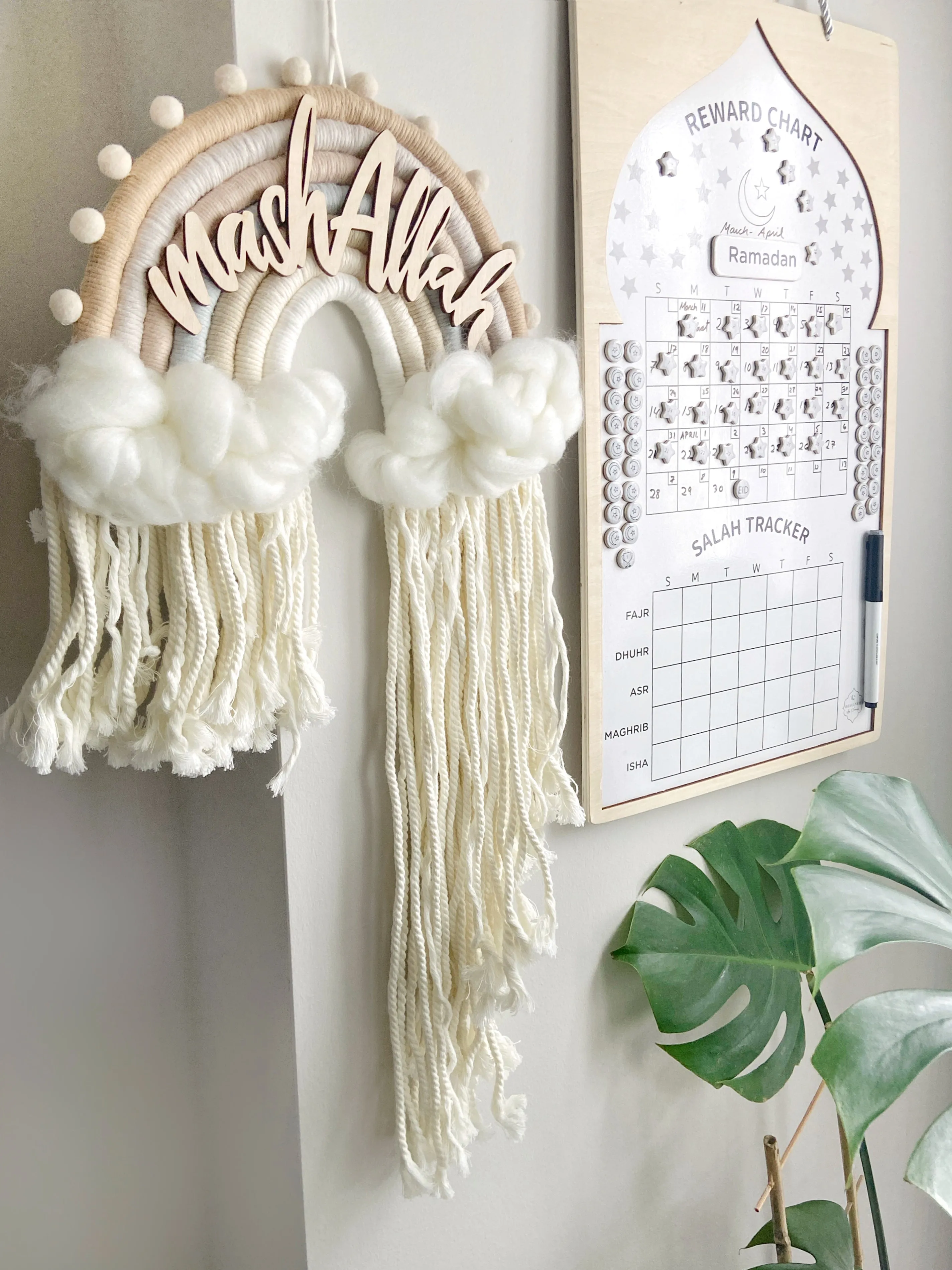 MashAllah Macramé Rainbow in neutral beige tones, aqeeqah gift, nursery wall hanging, nursery baby Nordic decor