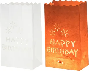 MECCANIXITY White Paper Luminary Bags, 10 Pcs Birthday Shape Flame Resistant Lantern Candle Bags for Christmas Weddings Birthday Party Decoration