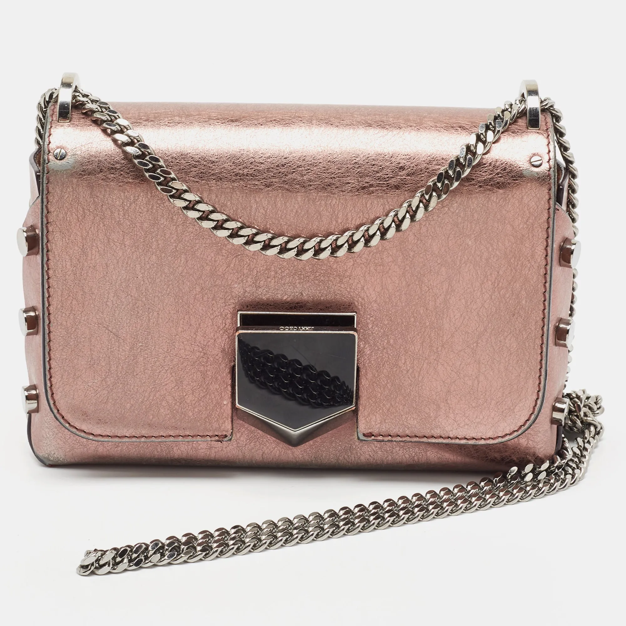 Metallic Rose Leather Lockett City Shoulder Bag