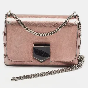 Metallic Rose Leather Lockett City Shoulder Bag