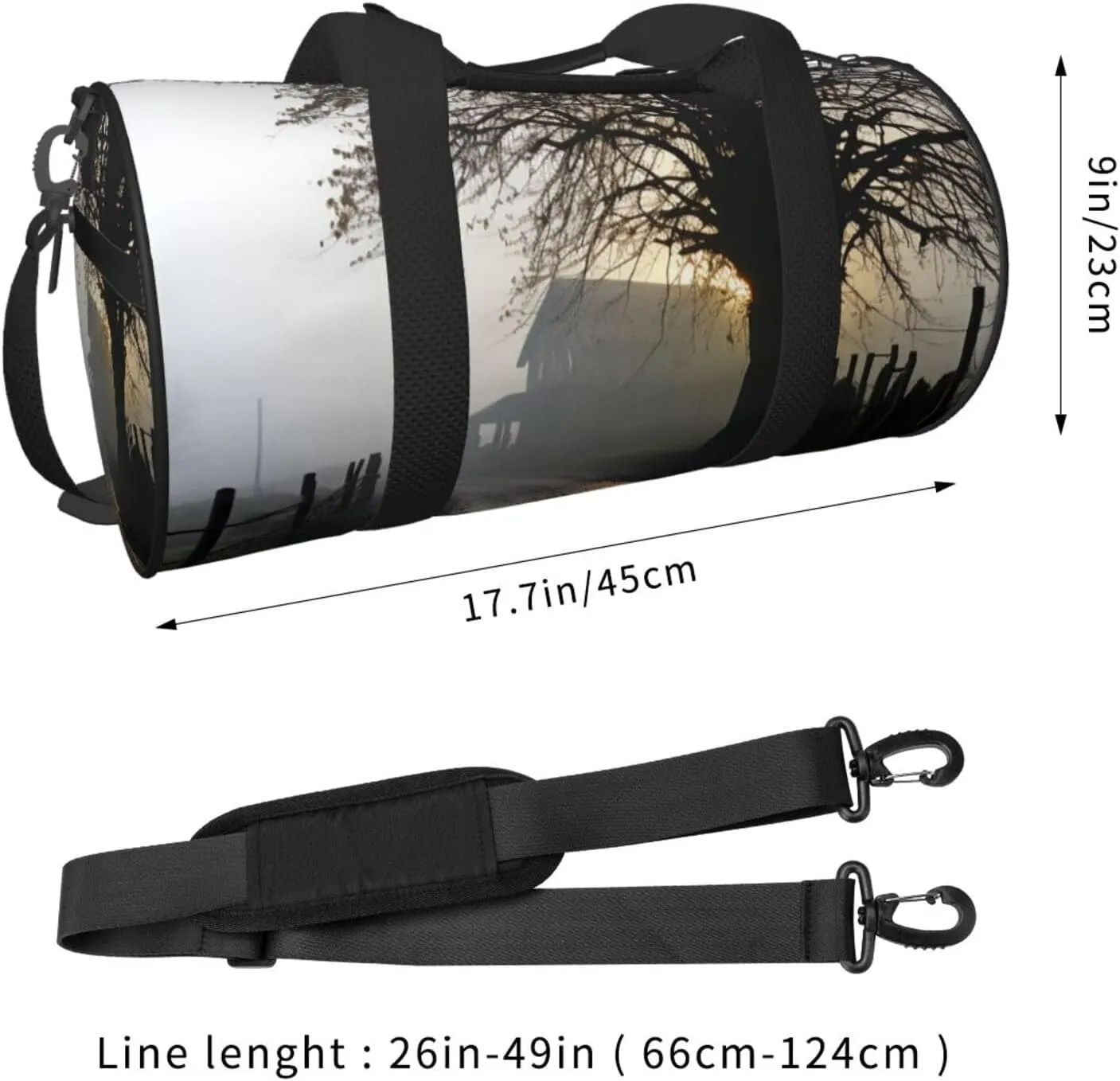 Misty Farmhouse Travel Duffle Bag for Men Women Sport Gym Bag Foldable Weekender Bag Carry on Overnight Bag for Travel Swimming Basketball