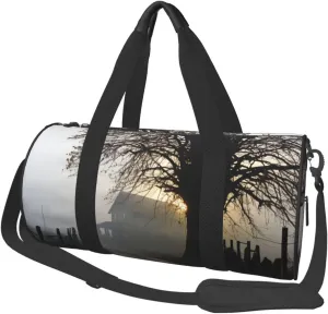 Misty Farmhouse Travel Duffle Bag for Men Women Sport Gym Bag Foldable Weekender Bag Carry on Overnight Bag for Travel Swimming Basketball