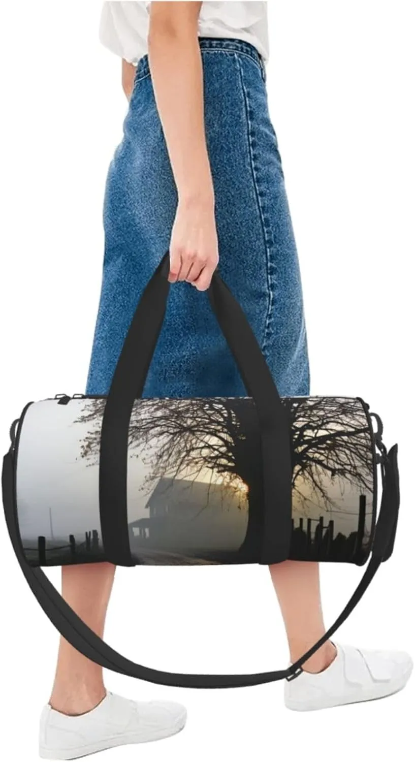 Misty Farmhouse Travel Duffle Bag for Men Women Sport Gym Bag Foldable Weekender Bag Carry on Overnight Bag for Travel Swimming Basketball
