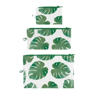 Monstera Green Flat Pouch, Set of 3