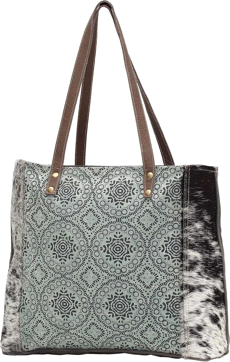 Myra Bags Floral Chic Canvas Tote Teal Cow