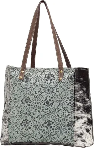 Myra Bags Floral Chic Canvas Tote Teal Cow