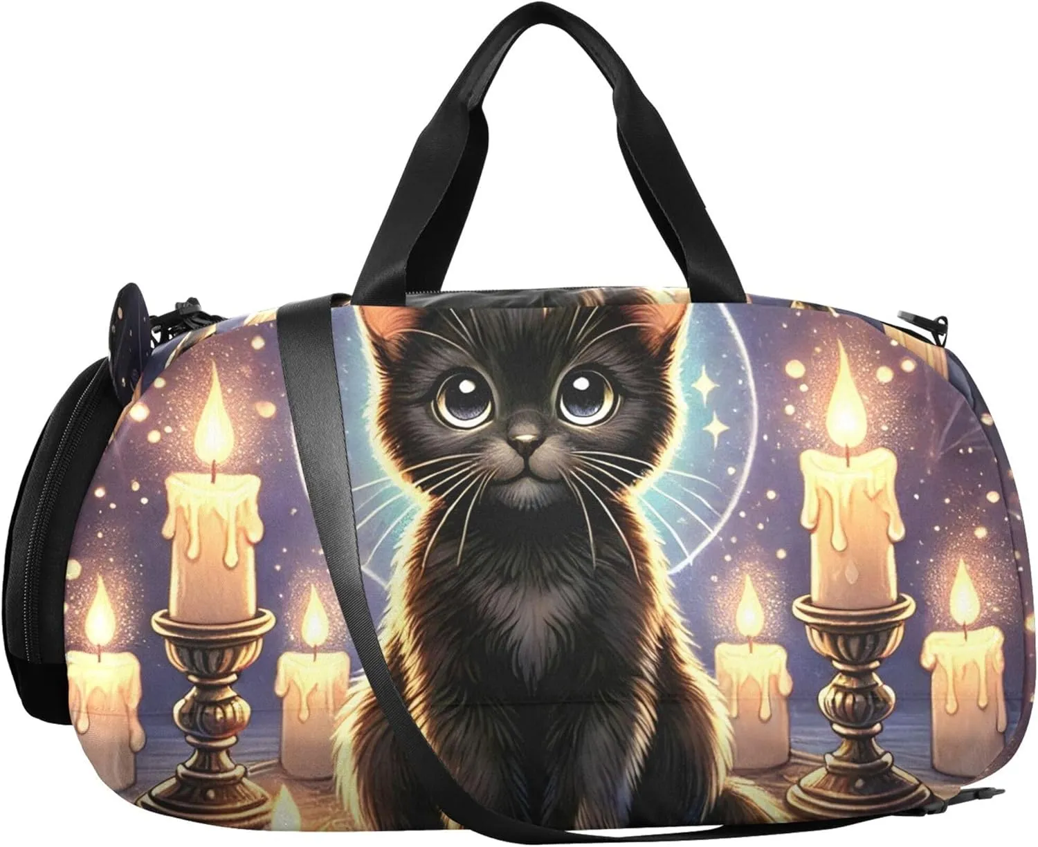 Mystic Black Cat Witchcraft Carry on Duffel Bag for Boys Toddler Weekender Bags Girls Tote Duffle Bags Travel Shoe Compartment