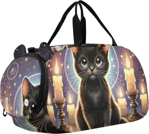 Mystic Black Cat Witchcraft Carry on Duffel Bag for Boys Toddler Weekender Bags Girls Tote Duffle Bags Travel Shoe Compartment