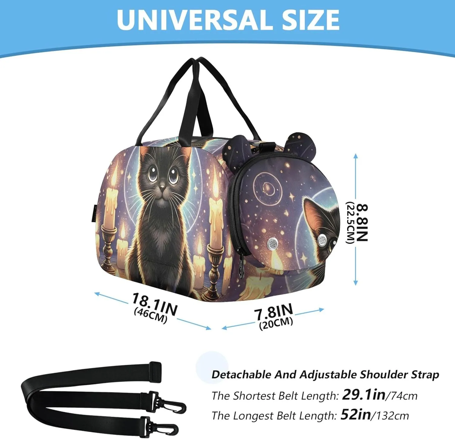 Mystic Black Cat Witchcraft Carry on Duffel Bag for Boys Toddler Weekender Bags Girls Tote Duffle Bags Travel Shoe Compartment