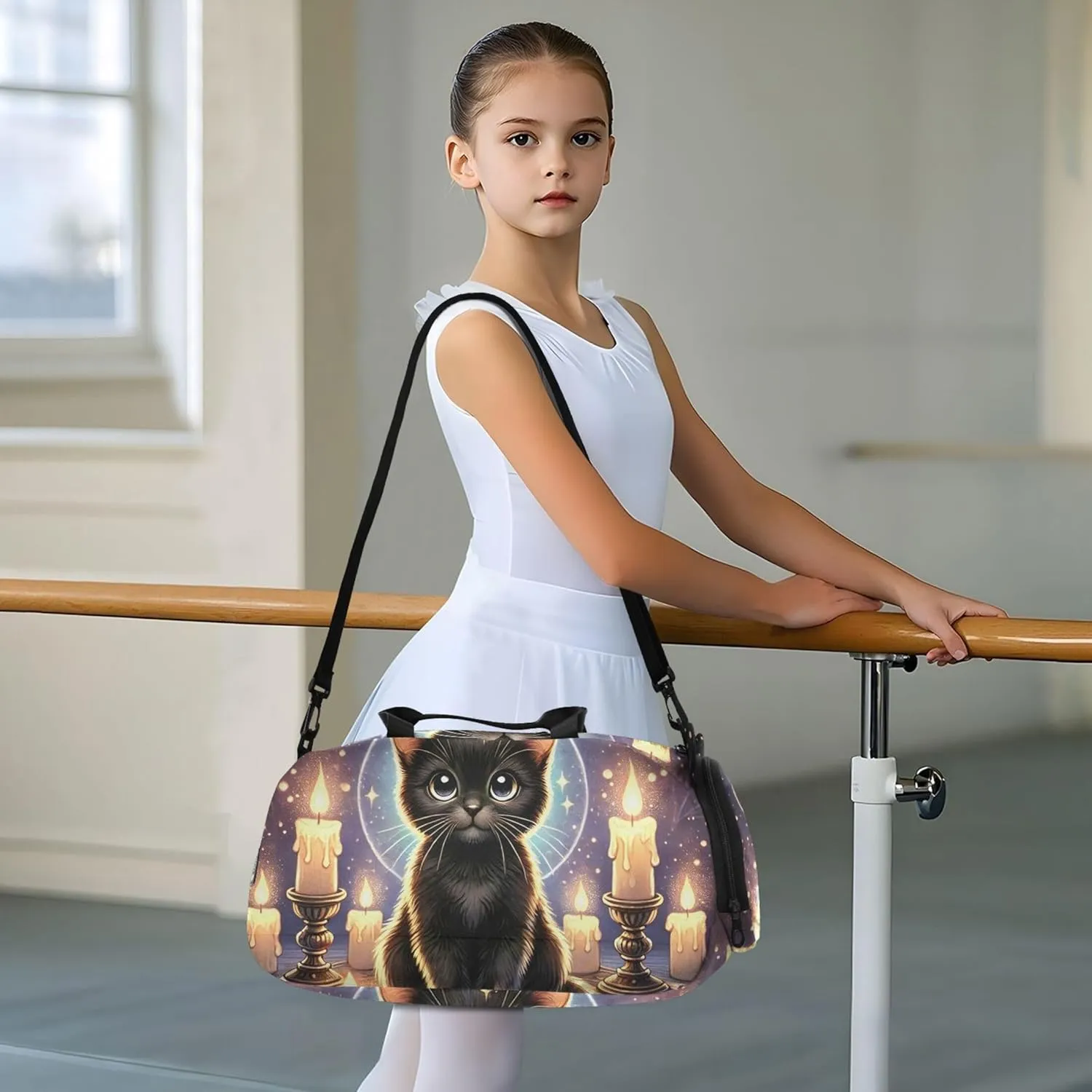 Mystic Black Cat Witchcraft Carry on Duffel Bag for Boys Toddler Weekender Bags Girls Tote Duffle Bags Travel Shoe Compartment