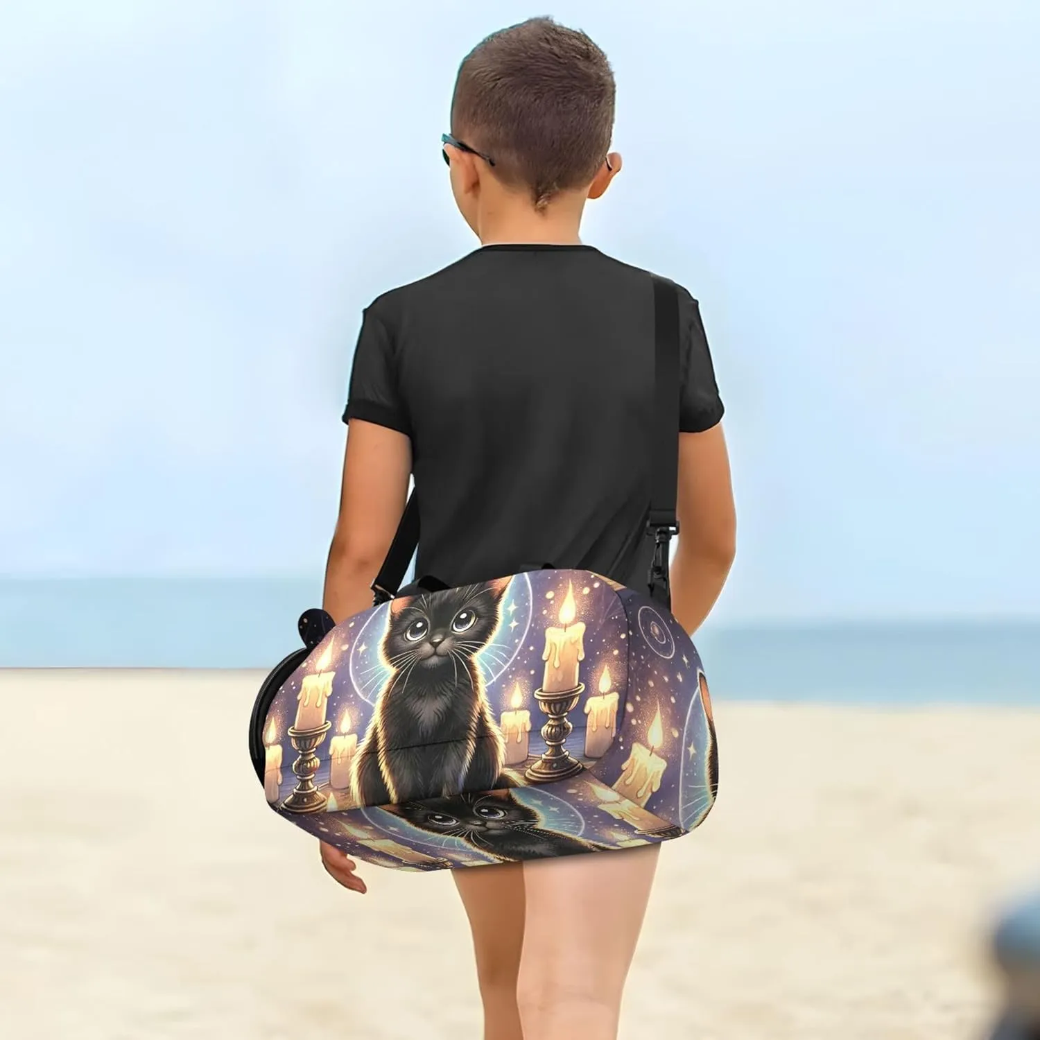 Mystic Black Cat Witchcraft Carry on Duffel Bag for Boys Toddler Weekender Bags Girls Tote Duffle Bags Travel Shoe Compartment