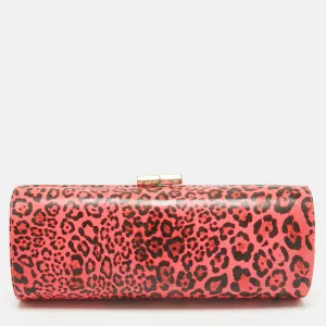 Neon Pink/Black Leopard Print Vinyl Twill Tube Clutch
