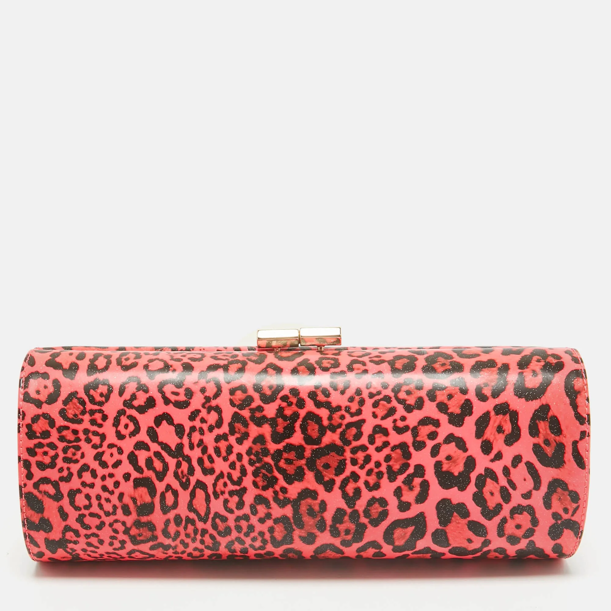 Neon Pink/Black Leopard Print Vinyl Twill Tube Clutch