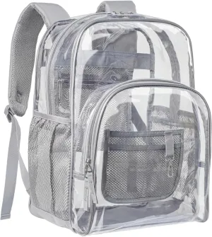 PACKISM Clear Backpack - 17 inch Large Clear Backpacks for School, Heavy Duty Bookbag for Student Boys and Girls, Transparent PVC See Through Backpack for College Work, Grey (Age 12 )