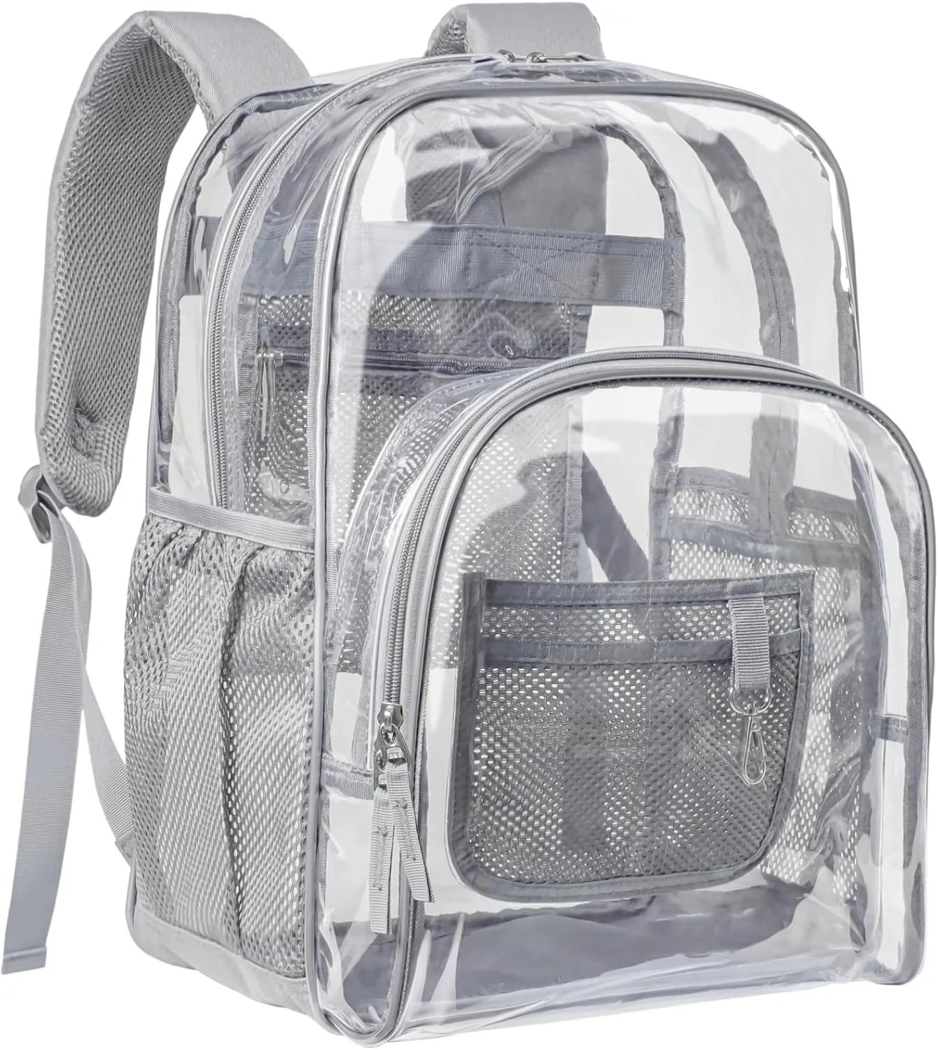 PACKISM Clear Backpack - 17 inch Large Clear Backpacks for School, Heavy Duty Bookbag for Student Boys and Girls, Transparent PVC See Through Backpack for College Work, Grey (Age 12 )