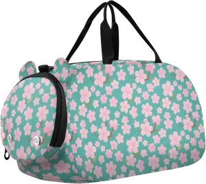 Peach Green Japanese Zephyre Cherry Blossoms Duffel Bag with Shoes Compartment Multifunctional Weekend Overnight Carry on Bag for Travel, Sports, Duffel, Weekender bolsas de