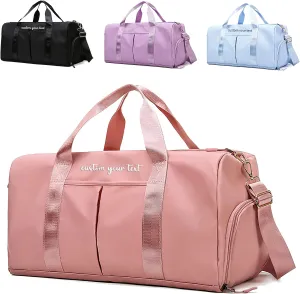 Personalized Initial Duffle Bag Custom Weekender Overnight Bags with Embroidery Name Sports Gym Travel Bags with Wet Dry Pockets Bridal Gift for Women BridesmaidPink