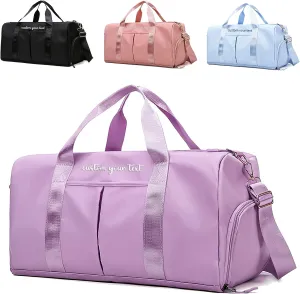 Personalized Initial Duffle Bag Custom Weekender Overnight Bags with Embroidery Name Sports Gym Travel Bags with Wet Dry Pockets Bridal Gift for Women BridesmaidPurple