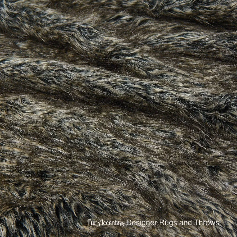 Plush  Faux Fur Throw Blanket, Soft Brown and Gray Tipped Desert Wolf Bedspread - Luxury Fur - Minky Cuddle Fur Lining Fur Accents USA