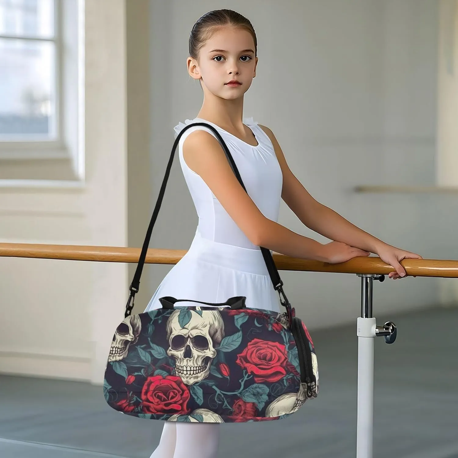 Skulls Red Roses Carry on Duffel Bag Boys Toddler Weekender Bags Girls Duffle Bags for Travel Sports Dance Bag