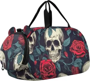 Skulls Red Roses Carry on Duffel Bag Boys Toddler Weekender Bags Girls Duffle Bags for Travel Sports Dance Bag