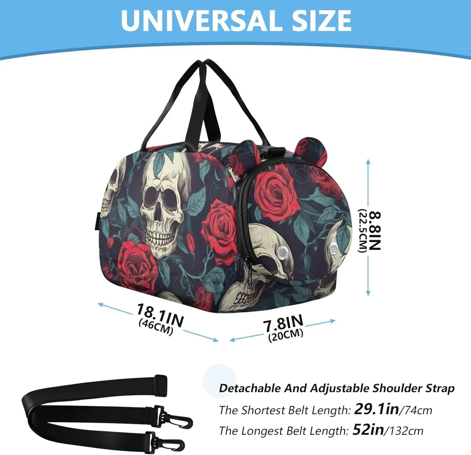Skulls Red Roses Carry on Duffel Bag Boys Toddler Weekender Bags Girls Duffle Bags for Travel Sports Dance Bag