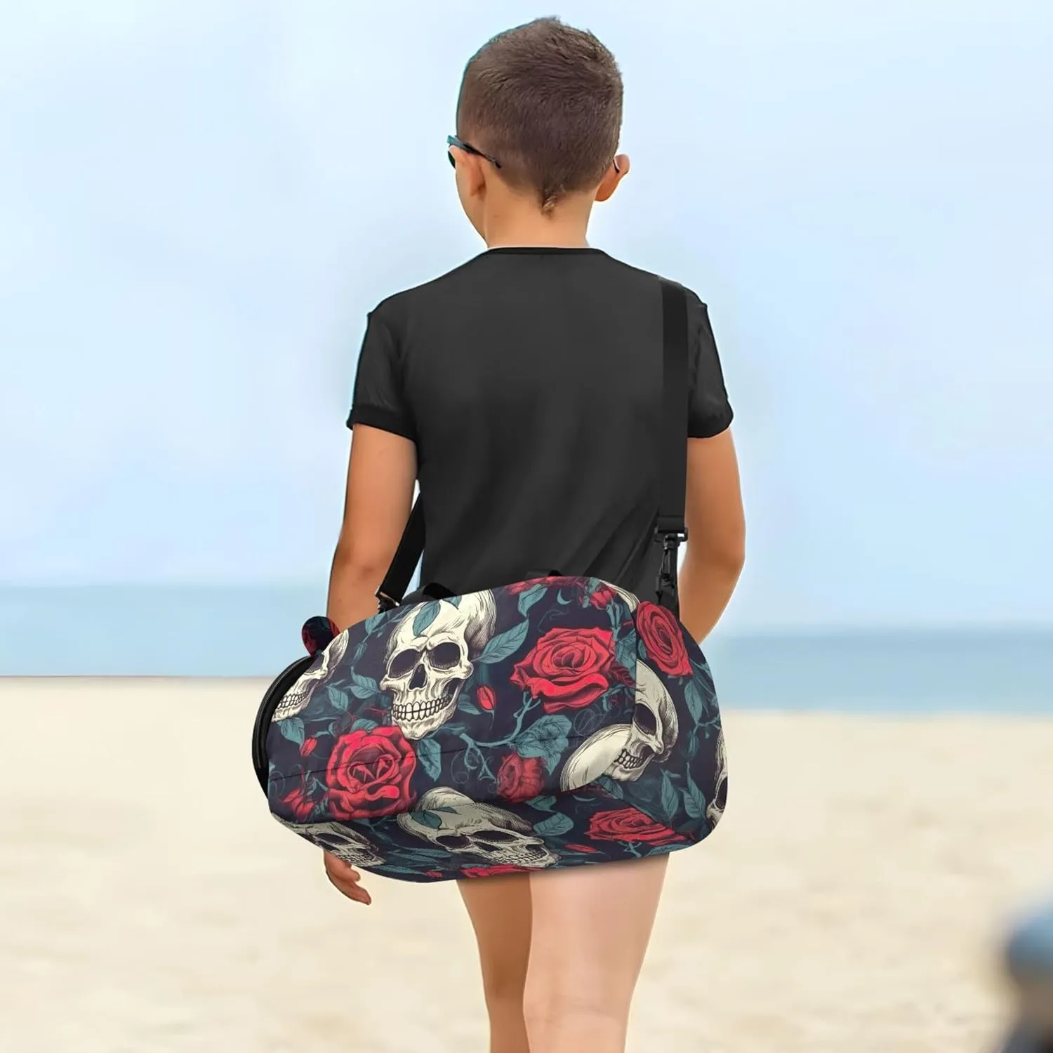 Skulls Red Roses Carry on Duffel Bag Boys Toddler Weekender Bags Girls Duffle Bags for Travel Sports Dance Bag