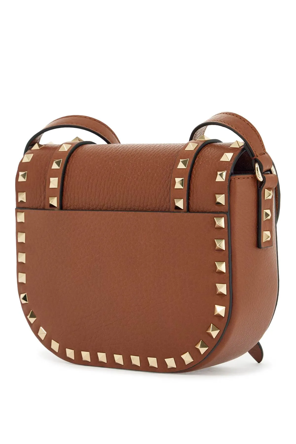 Small Messenger Crossbody Bag In Brown Hammered Leather With Studs