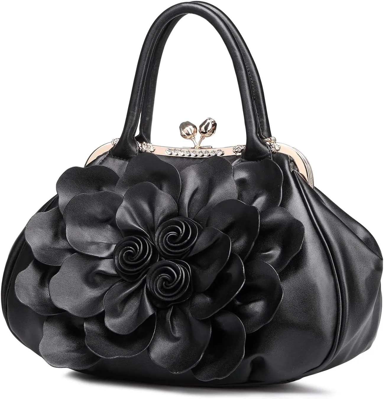 SUNROLAN Women's Handbags 3D Flower Seris Evening Bags PU Leather Rhinestone Crossbody Bag with Detachable Strap