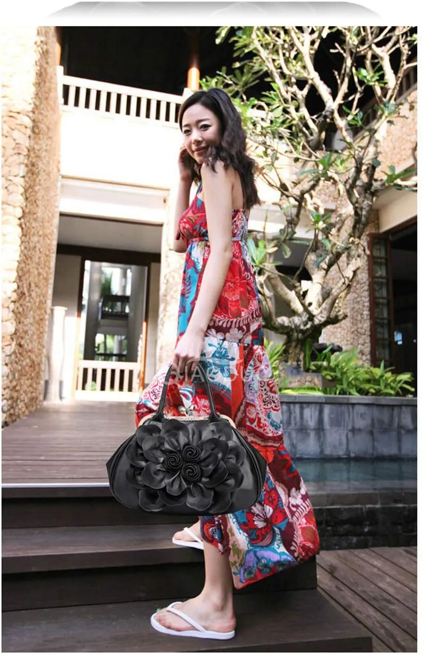 SUNROLAN Women's Handbags 3D Flower Seris Evening Bags PU Leather Rhinestone Crossbody Bag with Detachable Strap