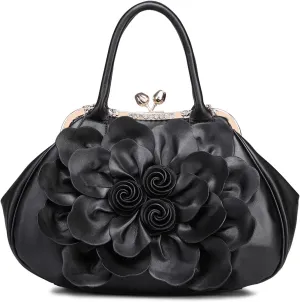 SUNROLAN Women's Handbags 3D Flower Seris Evening Bags PU Leather Rhinestone Crossbody Bag with Detachable Strap