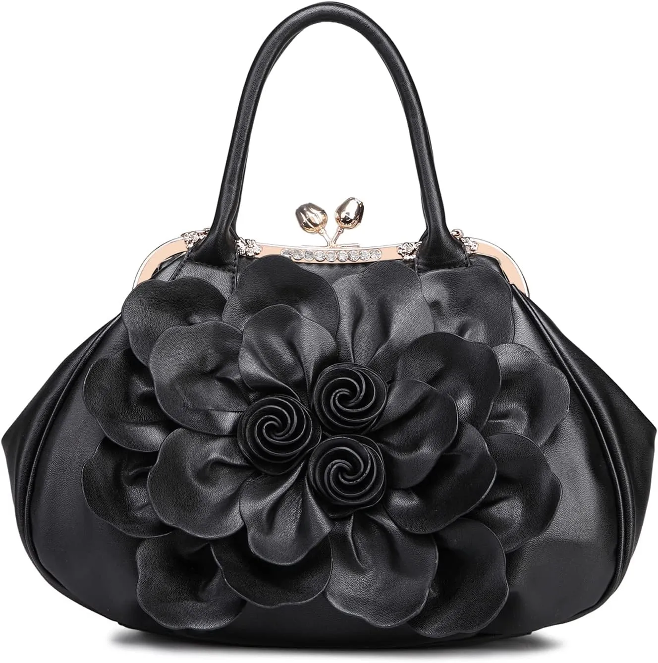 SUNROLAN Women's Handbags 3D Flower Seris Evening Bags PU Leather Rhinestone Crossbody Bag with Detachable Strap