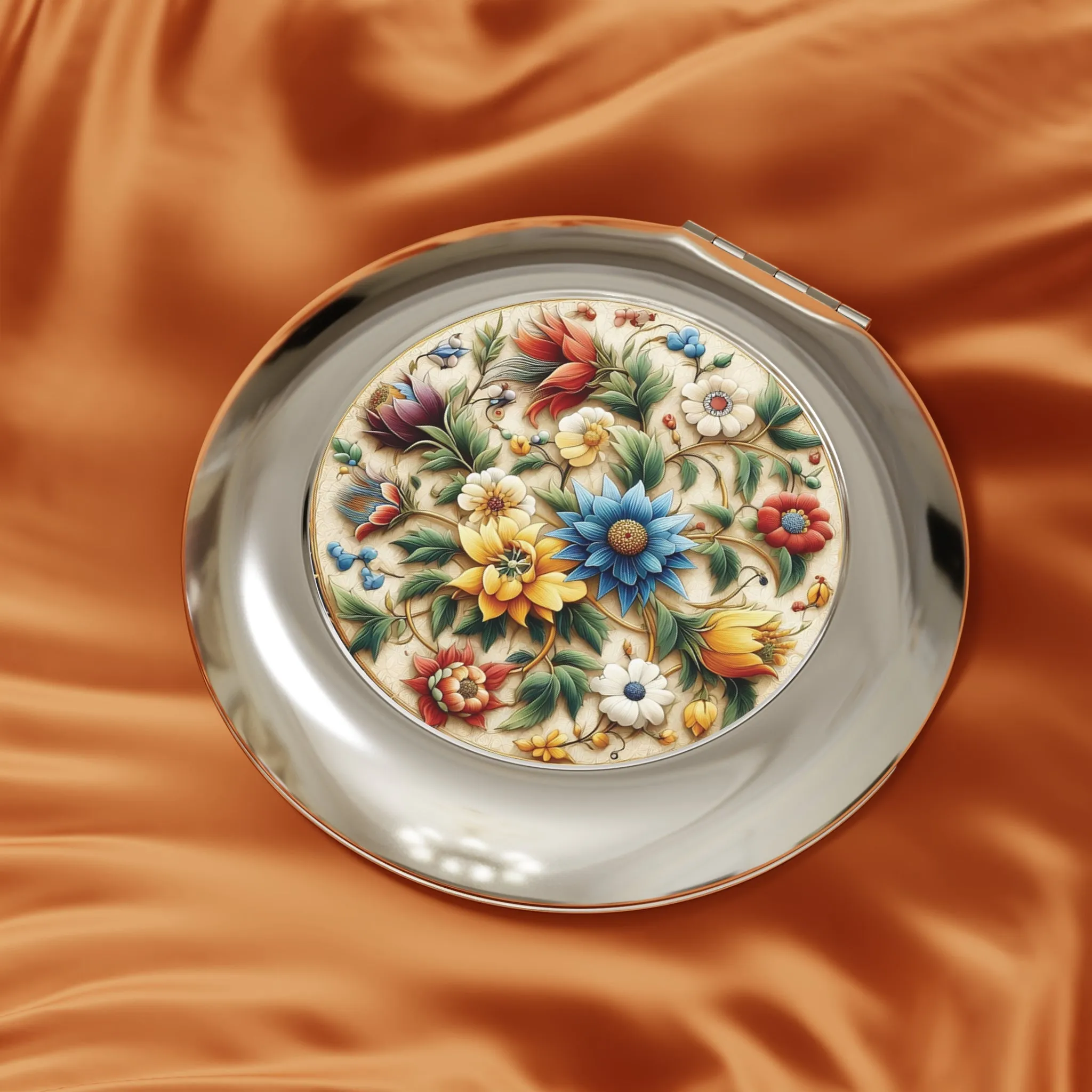 Traditional tile art flowers themed Compact Travel Mirror