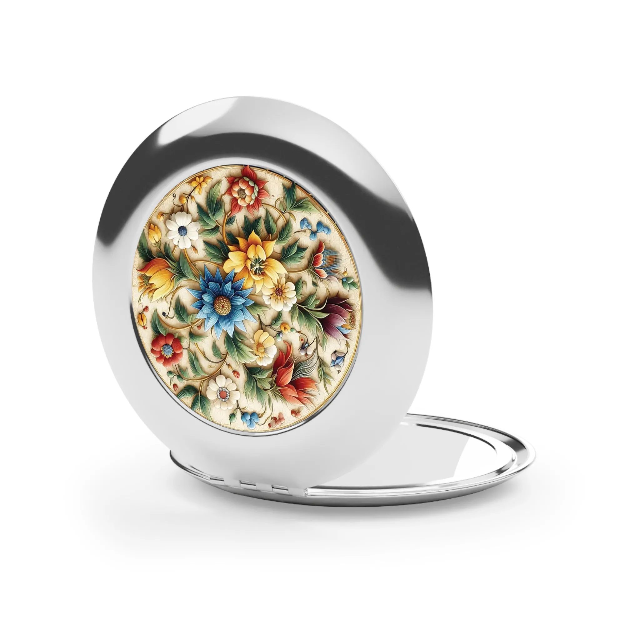 Traditional tile art flowers themed Compact Travel Mirror